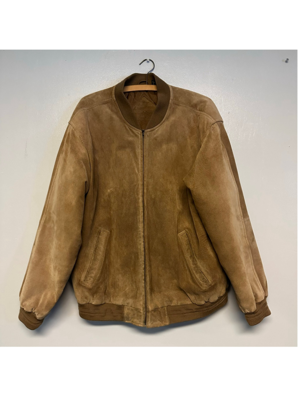 90’s Roundtree & Yorke 100% Suede Bomber Jacket Genuine Leather Size Large Brown